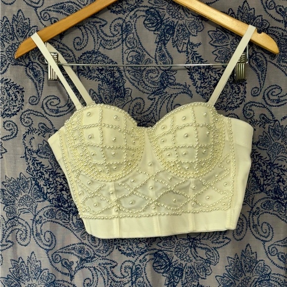 {SHEIN} Faux Pearl Beaded Bustier Corset Cami Top Women's size S - Picture 2 of 10